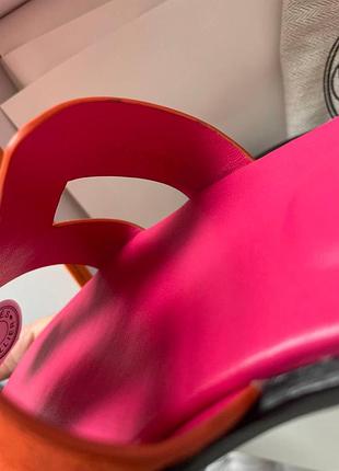 Кожаные розовые шлепанцы в стиле hermes oran pink rose шлепки кожа коза шлепки