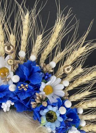 Вінок віночок на голову з колосками пшениці колосків синій з волошками ромашками білий...
