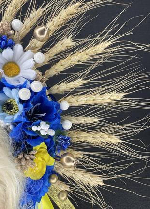 Вінок віночок на голову з колосками пшениці колосків синій з волошками ромашками білий...