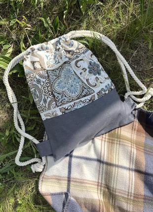 Рюкзак/наплечник/рюкзак из ткани/рюкзак с орнаментом/женский рюкзак/стильный рюкзак/серый рюкзак