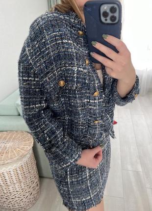Твидовый костюм zara юбка и пиджак