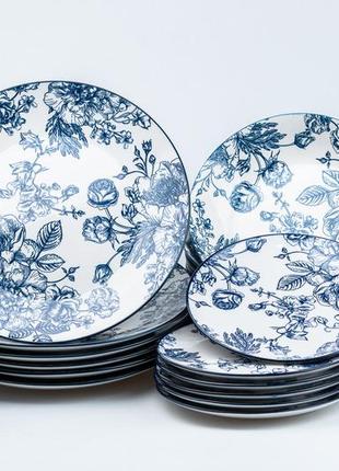 Столовый сервиз тарелок 24 штуки керамических на 6 персон синий1 фото