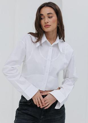 Жіноча укорочена сорочка біла зі швами спереду