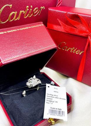 Срібне кільце картьє cartier пантера кішка леопард тигр зелені очі каміння класика стильне тренд срібло проба 925 нове з биркою