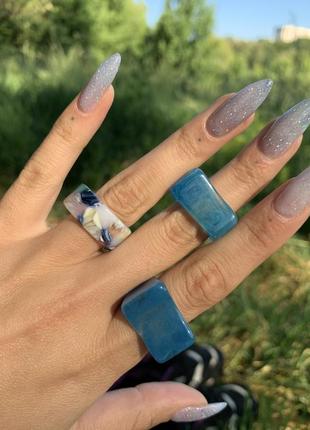 Набір каблучок з епоксидної смоли блакитні кільця з акрілу2 фото