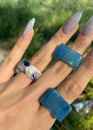 Набір каблучок з епоксидної смоли блакитні кільця з акрілу6 фото