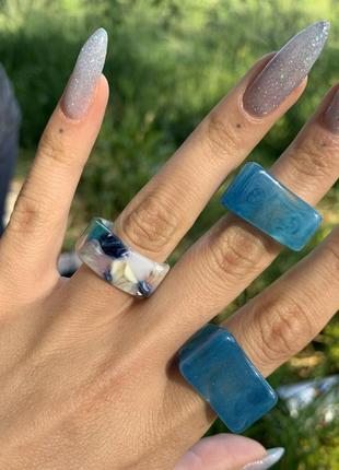 Набір каблучок з епоксидної смоли блакитні кільця з акрілу5 фото