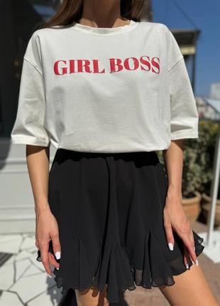 Біла оверсайз футболка girl boss хс с м л 42 44 46 48