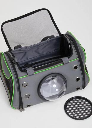 Сумка переноска для кошек и собак 51x28x26 см cosmopet cp-01 (l) grey-green6 фото