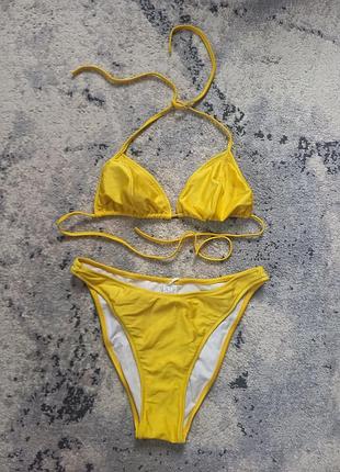Брендовый желтый сексуальный купальник триугольник lycra, 12 pазмер.