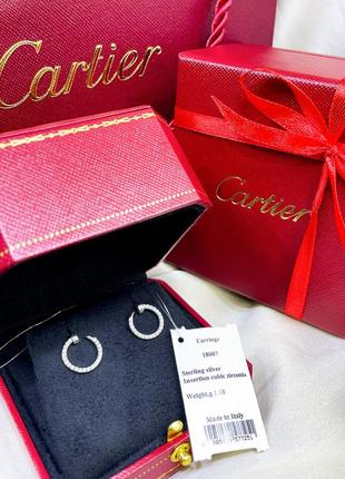 Серебряные серьги сережки пусетты гвоздики картье cartier любовь гвоздь закрученный камни классика стильное тренд серебро проба 925 новое с биркой