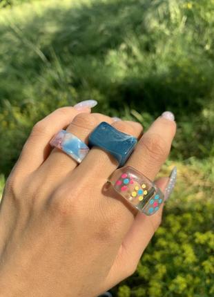 Набір каблучок з епоксидної смоли кільця з акрілу синя каблучка2 фото