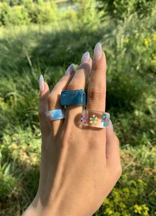 Набір каблучок з епоксидної смоли кільця з акрілу синя каблучка5 фото