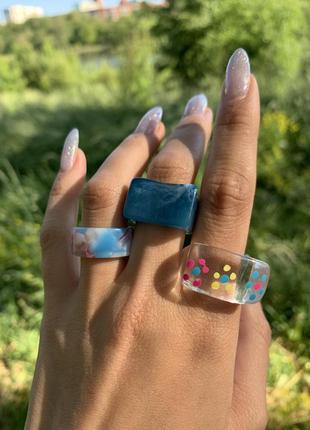 Набір каблучок з епоксидної смоли кільця з акрілу синя каблучка4 фото