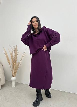 Костюм спортивний спідниця худі кофта капюшон укорочний коротка оверсайз петля натуральна