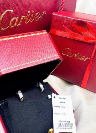 Серебряные серьги сережки конго картье cartier любовь гвоздь шапочка гвоздя камни классика стильное тренд серебро проба 925 новое с биркой
