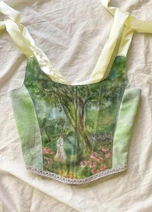 Корсет винтажный, укороченный топ ручной работы