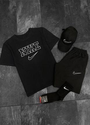 Комплект nike /  vintage 4в1 (чорна футболка + шорти + кепка + шкарпетки)