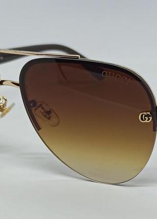 Очки в стиле gucci капли мужские солнцезащитные коричневый градиент в золотой металлической оправе