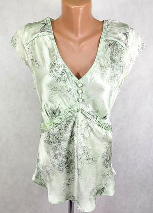 Шелковая мятная блузка кофточка декольте