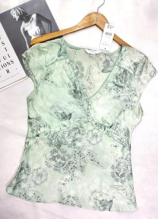 Шелковая мятная блузка кофточка декольте2 фото