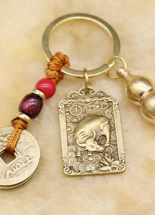 Брелок-талісман символ фен шуй бик з улоу та 5 монет