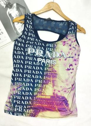 Майка синяя принт вискоза