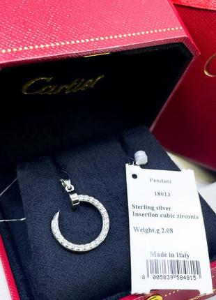 Серебряный кулон подвеска шарм бусина картье cartier гвоздь закрученный камни классика...