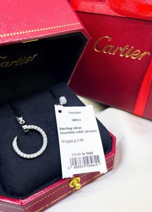 Серебряный кулон подвеска шарм бусина картье cartier гвоздь закрученный камни классика...