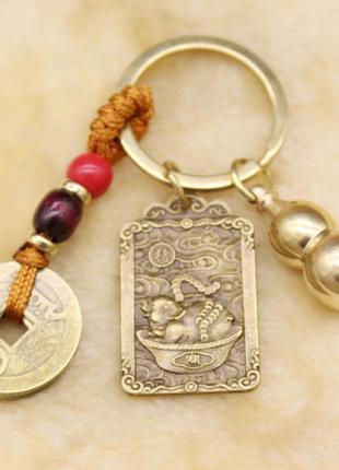 Брелок-талісман символ фен шуй свиня з улоу та 5 монет
