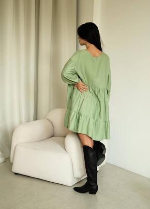 Платье натуральное короткое льняное платье воланы мини клеш прямое платье длинный...