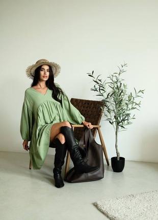 Платье натуральное короткое льняное платье воланы мини клеш прямое платье длинный...