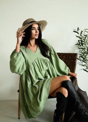 Платье натуральное короткое льняное платье воланы мини клеш прямое платье длинный...