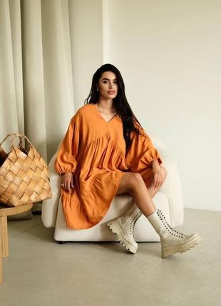 Платье натуральное короткое льняное платье воланы мини клеш прямое платье длинный...