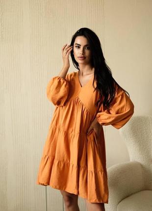 Платье натуральное короткое льняное платье воланы мини клеш прямое платье длинный...