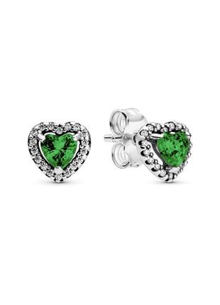 Срібні сережки зелені серця1 фото
