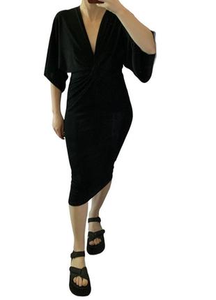 Плаття міді, вечірня чорна сукня з вирізом, вузол, літуча