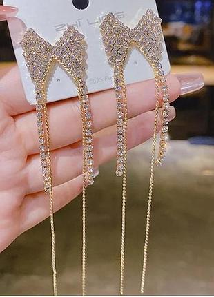 Вечірні довгі сережки в стразах банти з ланцюгами, 1202