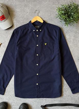 Чоловіча темна синя щільна сорочка з довгим рукавом lyle & scott оригінал розмір m l
