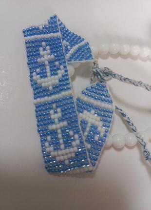 Браслеты сет из чешского бисера и белого агата