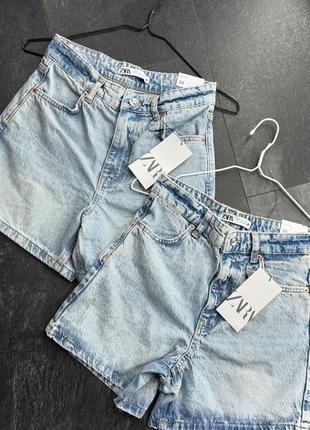 Джинсовые шорты мом берм бы zara вываренный эффект голубые
