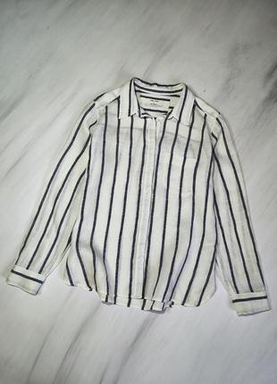 Pure linen❤️ marks & Spencer стильная льняная белая рубашка в серую полоску