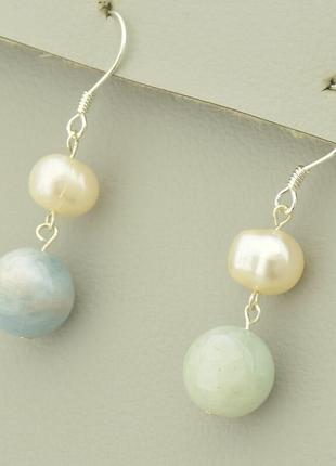 Серьги  морганит,жемчуг