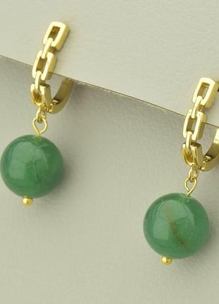 Серьги  нефрит  (позолота 18к (лимонная))