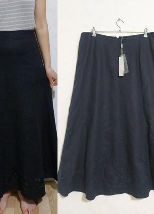 Льняная  юбка макси   с прошвой и вышивкой pure linen marks&spencer