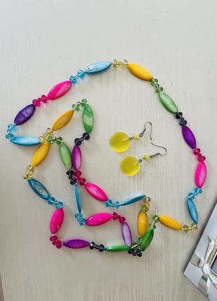 Колье бусы натуральные перламутр набор серьги кошачий глаз длинная нить