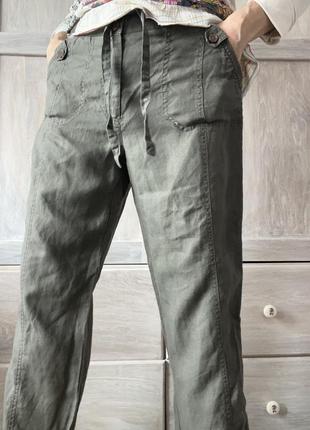Повсякденні лляні штани брюки талія на резинці льон 100% натуральний