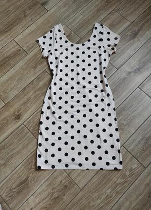 Нежное пудровое платье в горох, тянется, состояние идеальное
