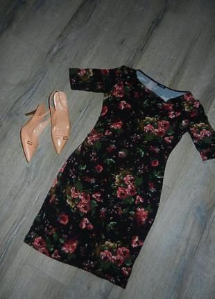 38/40(s/m),*oltre*,італія!стильне плаття в трояндах з хомутиком, віскоза2 фото