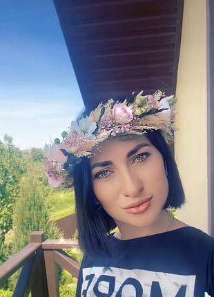 Вінок на голову "українська ніжність" у рожевих тонах